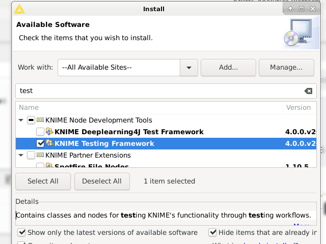 安装 KNIME Testing Framework 扩展