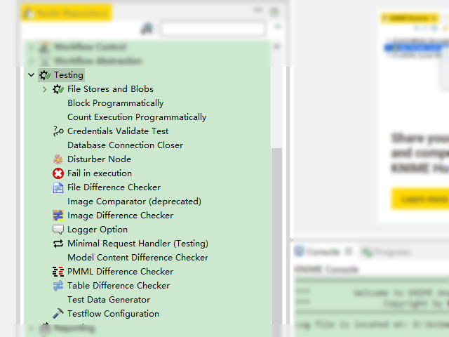 Node Repository 中展示的 KNIME Testing Framework 节点